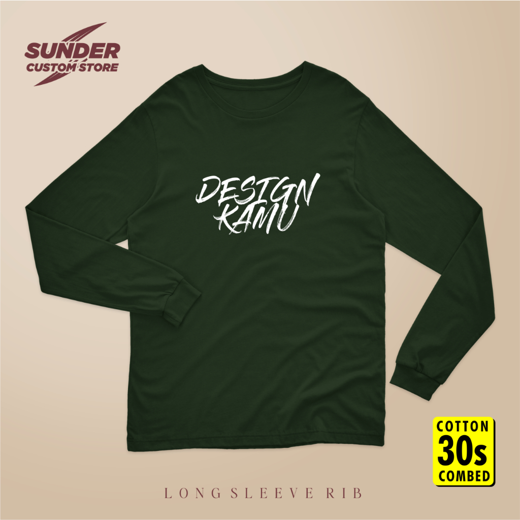 Kaos Sablon Custom | Lengan Panjang | RIB - Karet | Hijau Army | Cotton Combed 30s | T-Shirt Pria & 