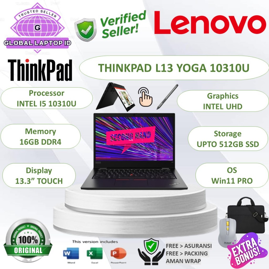 Laptop Flip 2in1 Touchscreen LENOVO Thinkpad L13 YOGA Intel Core i5 Gen 10 RAM 16GB 512GB SSD 13.3"I