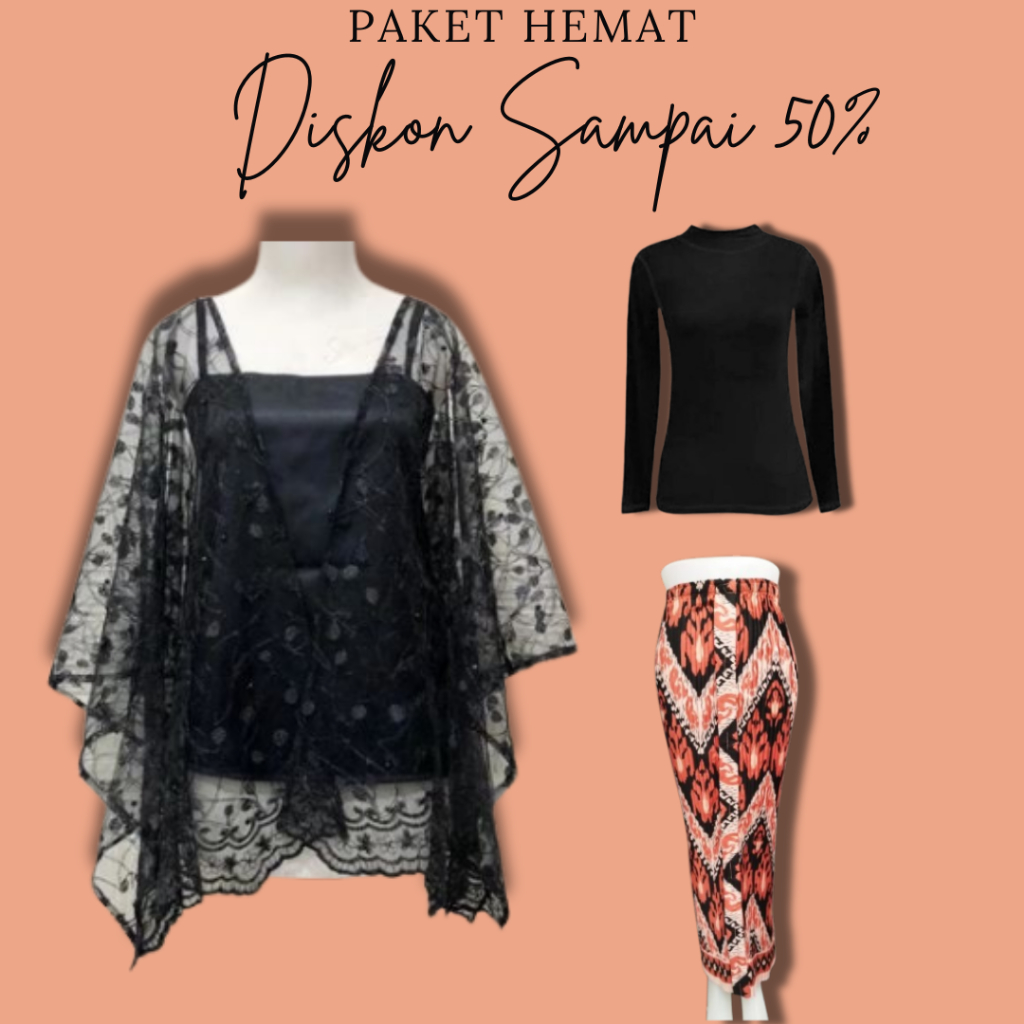 DISKON  Set kebaya nagita outer tille pita cantik + plsiket batik kondangan wisuda bridesmaid Set ke