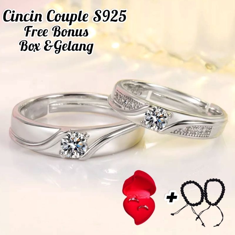 Cincin Couple Silver Model Rings Adjustable Perak s925 Tunangan  Permata Nikah Ring Pria Wanita
