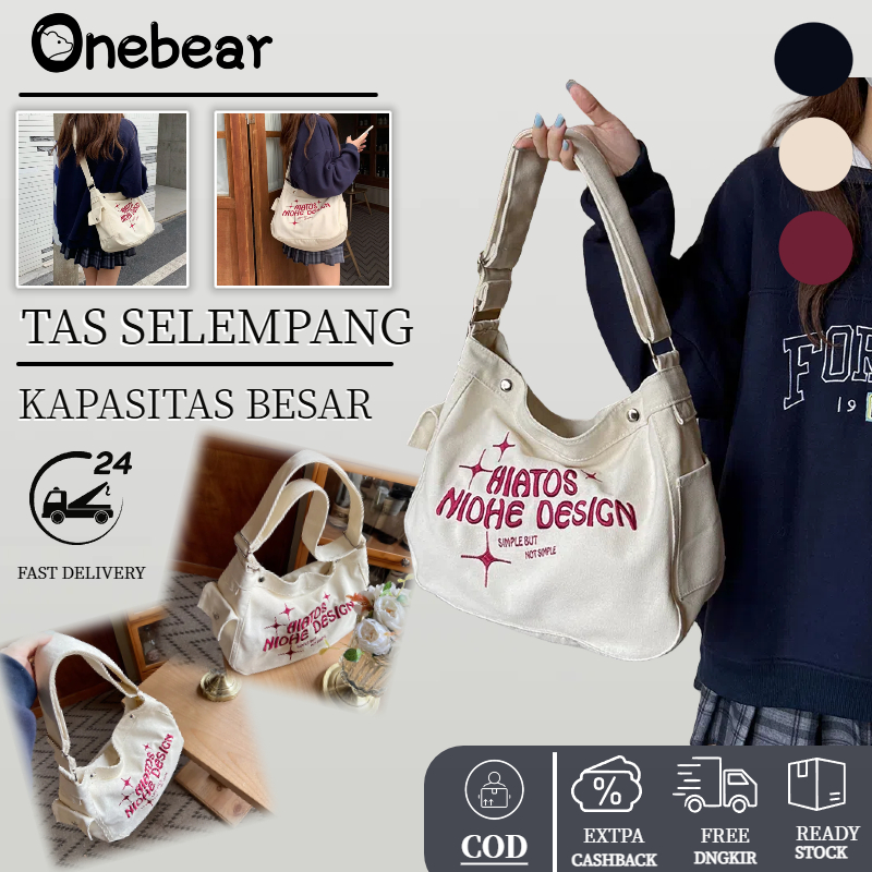 Onebear ready import tas slempang fashion tas wanita selempang bahan kanvas tas wanita selempang leb