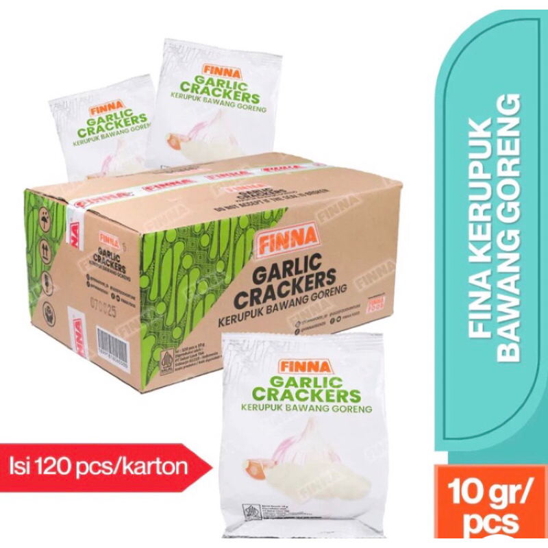 

(EXP. SEP 2025) FINNA Kerupuk Rasa Bawang Goreng Garlic Siap Makan 1 DUS/ Garlic Crackers Matang 120pc ( RASA GARLIC )