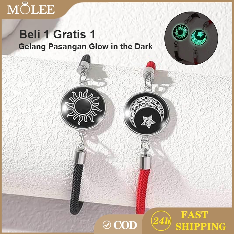 【Promosi Idul Adha】Gelang Couple Pasangan Glow in the Dark Bintang Bulan Titanium Gelang Getar Jarak