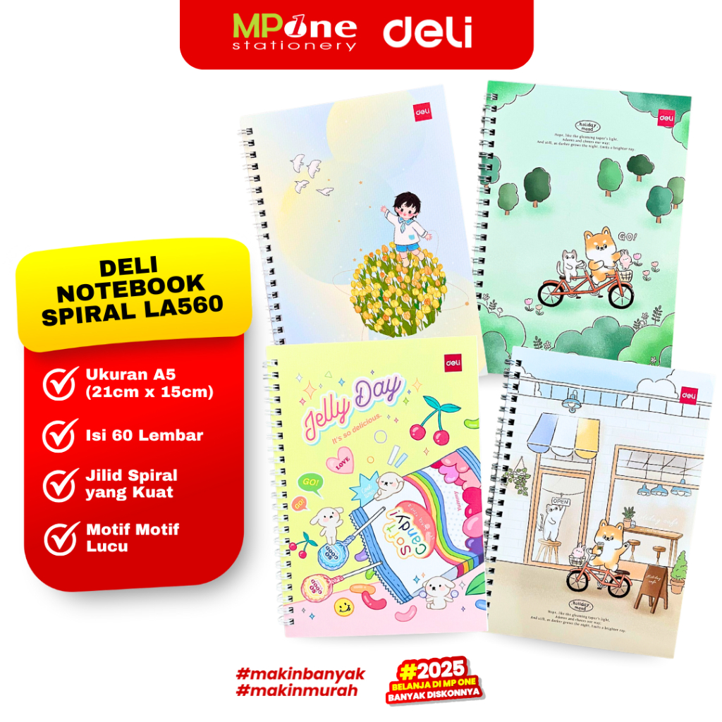 

Deli Notebook LA560 Spiral Ring A5 Isi 60 Lembar / Buku Notebook Motif Lucu ukuran A5 DELI LA560
