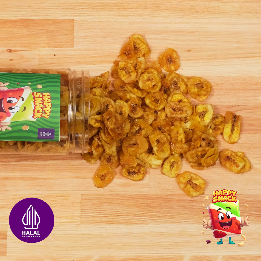

Keripik pisang madu legit Happy Snack cemilan manis gurih renyah