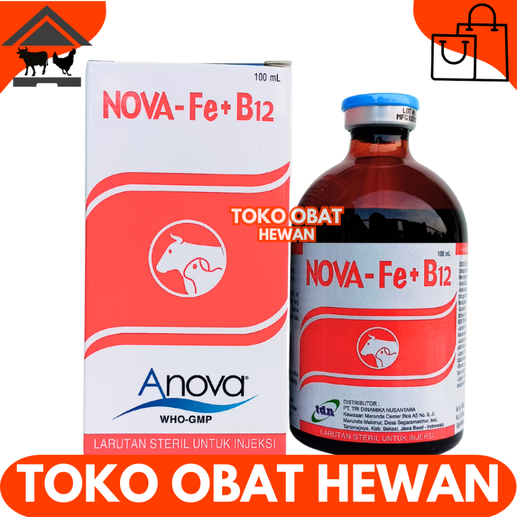 NOVA Fe B12 100ML - Vitamin B12 dan Zat besi untuk hewan Sapi Babi Kambing - Anti Anemia hewan - Lik