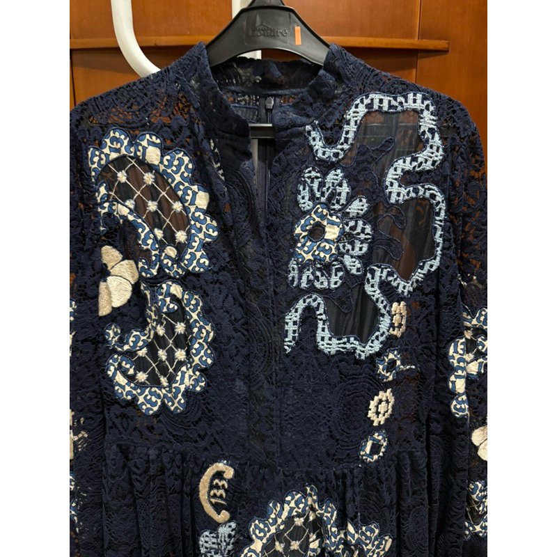 studio biyan 133 embroidery lace dress navy