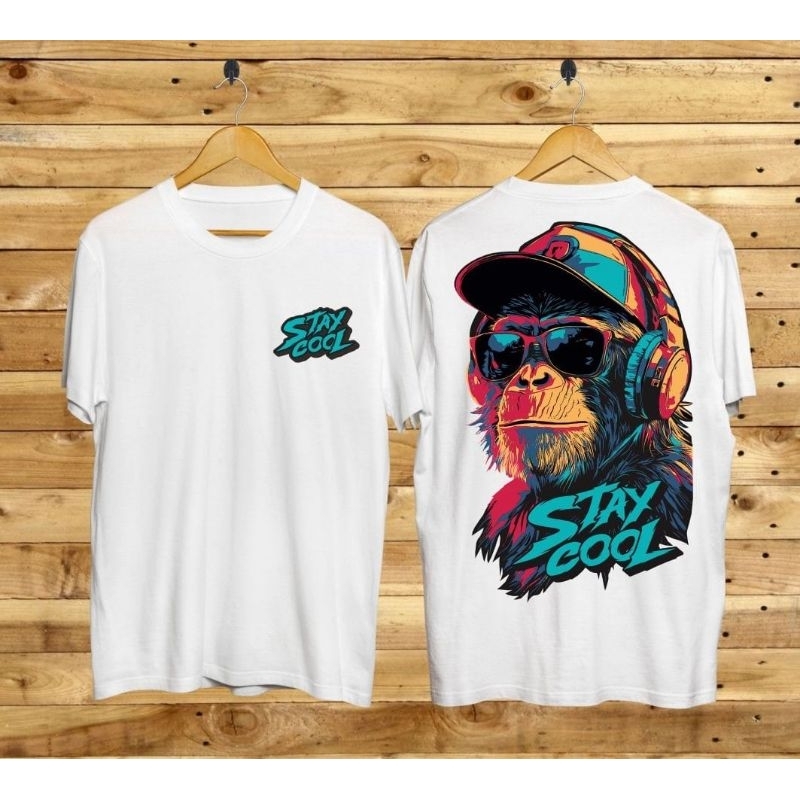 Kaos,Distro Premium Catton Combat 30s Wanita Pria Motip Monkey - Diskon - Keren, Santai, Unisex, Mot