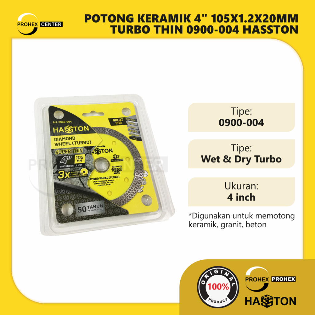 HASSTON PROHEX 0900-004 Diamond Wheel Turbo - Mata Pisau Potong Granit Keramik Batu