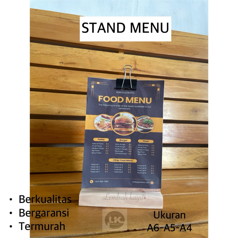 Stand Menu cafe Restorant rumah makan