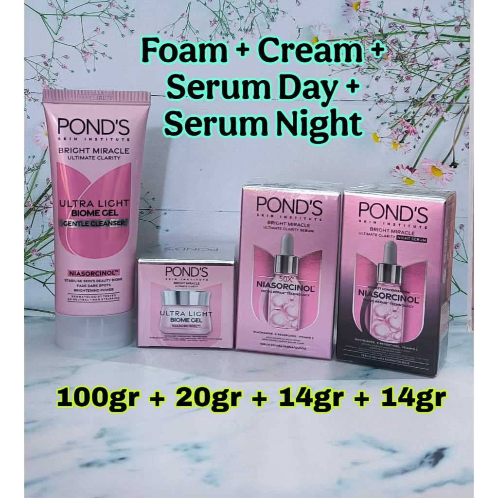 Paket Cantik Lengkap Hemat Ponds Bright Miracle Ultra Light Biome Gel Travel Size Pilih Variasi (Cre