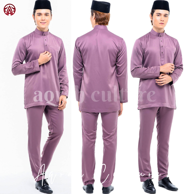 Azura Baju Melayu Pria Modern Satu Set Pakaian Koko Muslim Kurta Cekak Musang Teluk Belanga Bahan Sa