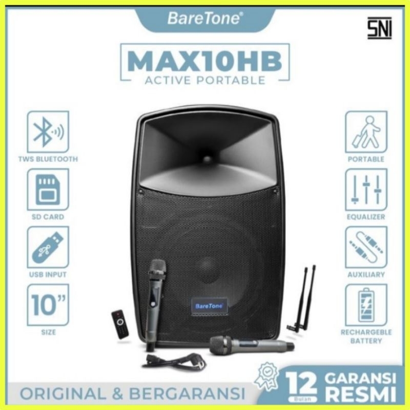 Speaker Portable Bluetooth Baretone 10 Inch Max10hb