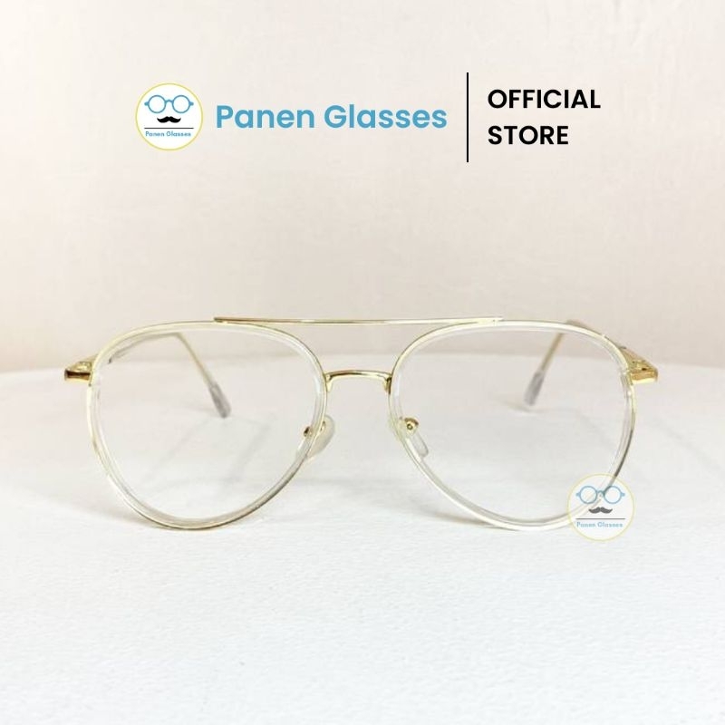 Kacamata Unisex Frame Elanor Transparent Gold - Kacamata Estetik Bening Emas Korean Style