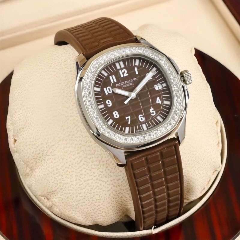 JAM TANGAN WANITA PATEK PHILIP AQUANAUT RUBBER BROWN JAPAN QUARTZ SUPER QUALITY DIAMETER 36MM