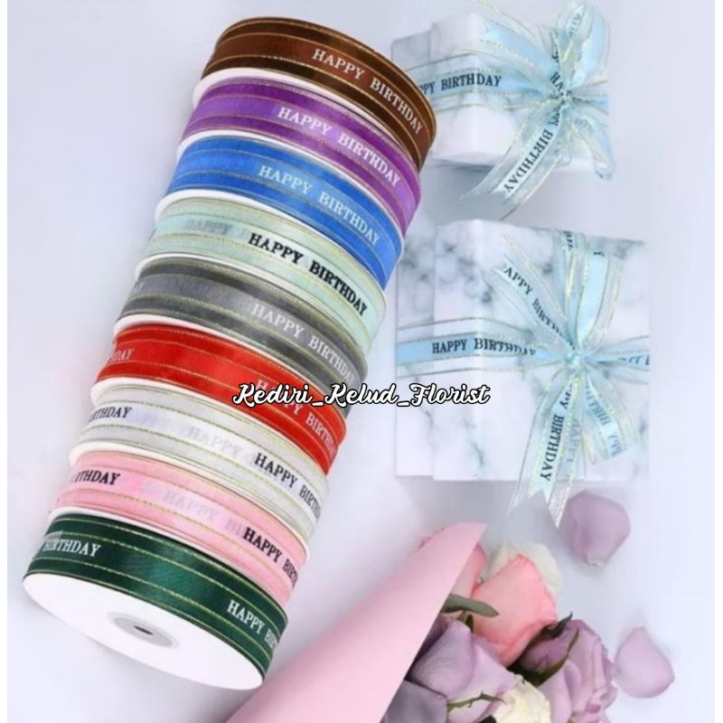 

Pita Happy Birthday Organdi Ribbon 2,5cn DIY Crafts Grossgrain Tapes Card Wrapflowet Bouquet Dekorasi Kado Per yard(450cm) Pita Happy birthday Organza Ribbon 25mm