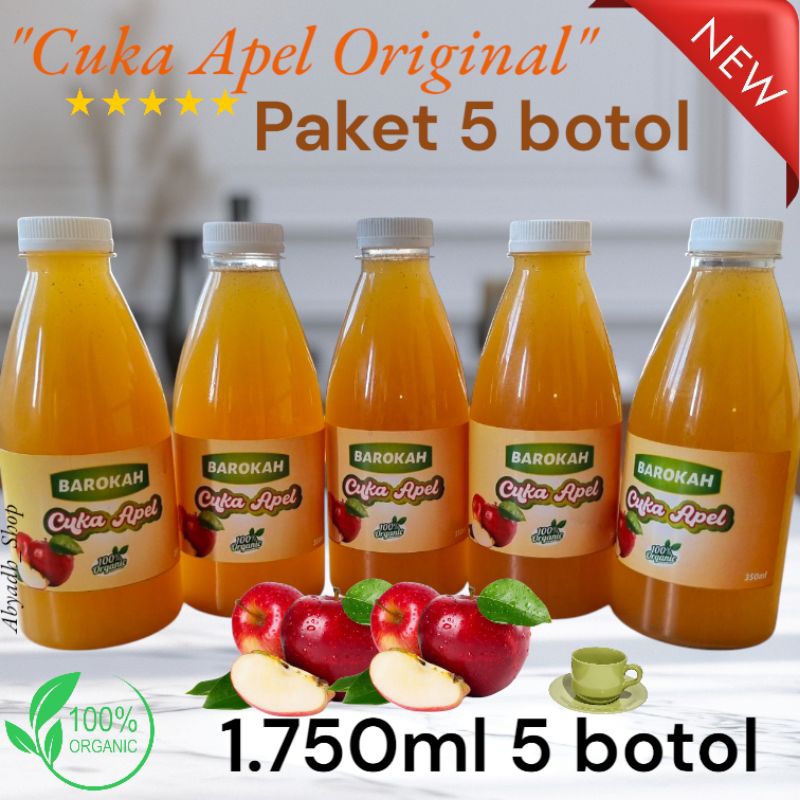 

Cuka Apel Asli Organik Sehat Alami 100% Terbaik Paket 5 Botol Isi @ 350ml Per Kemasan