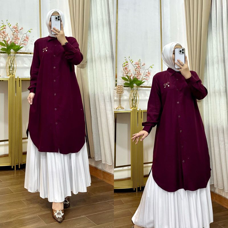 Set rok tunik polos kancing