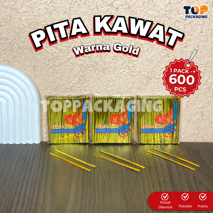 

Pita Kawat Twist Tie Warna Gold 8 cm Ikat Souvenir Bingkisan Madumongso Permen Isi ± 600 Pcs