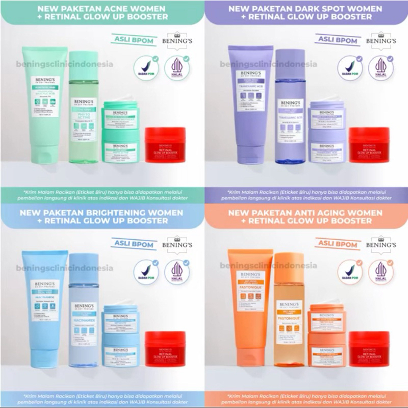 Bening's New Packaging Paketan Dasar Skincare Free RETINAL GLOW BOOSTER / Benings Clinic/ Benings Sk