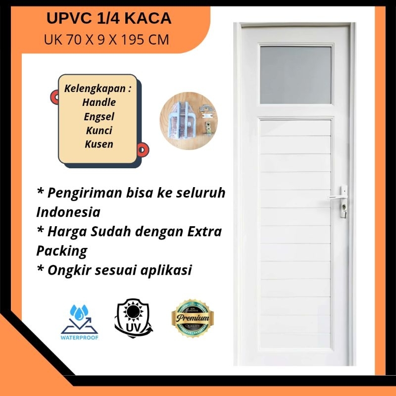 [Pintu UPVC] Pintu Kamar Mandi UPVC 1/4 Kaca Putih Minimalis Tebal Premium Elegan Estetik