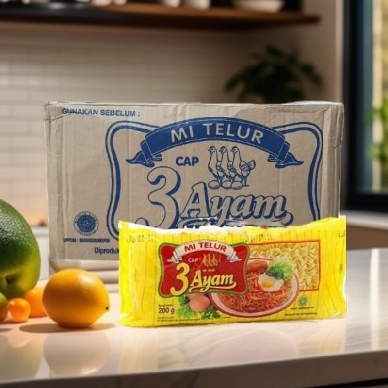 

Mie Telur Cap 3 Ayam 200gr 1 DUS (isi 40 pcs)