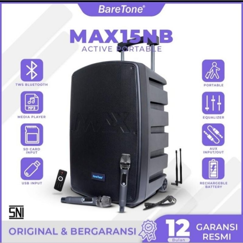 Speaker Portable Bluetooth Baretone 15 Inch Max15nb