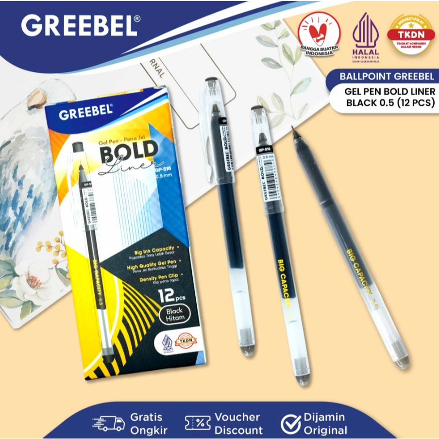 Greebel - Pulpen Pen Ball Pen Gel - Bolpen Bold Liner 0.5 GP-516 (Satuan)