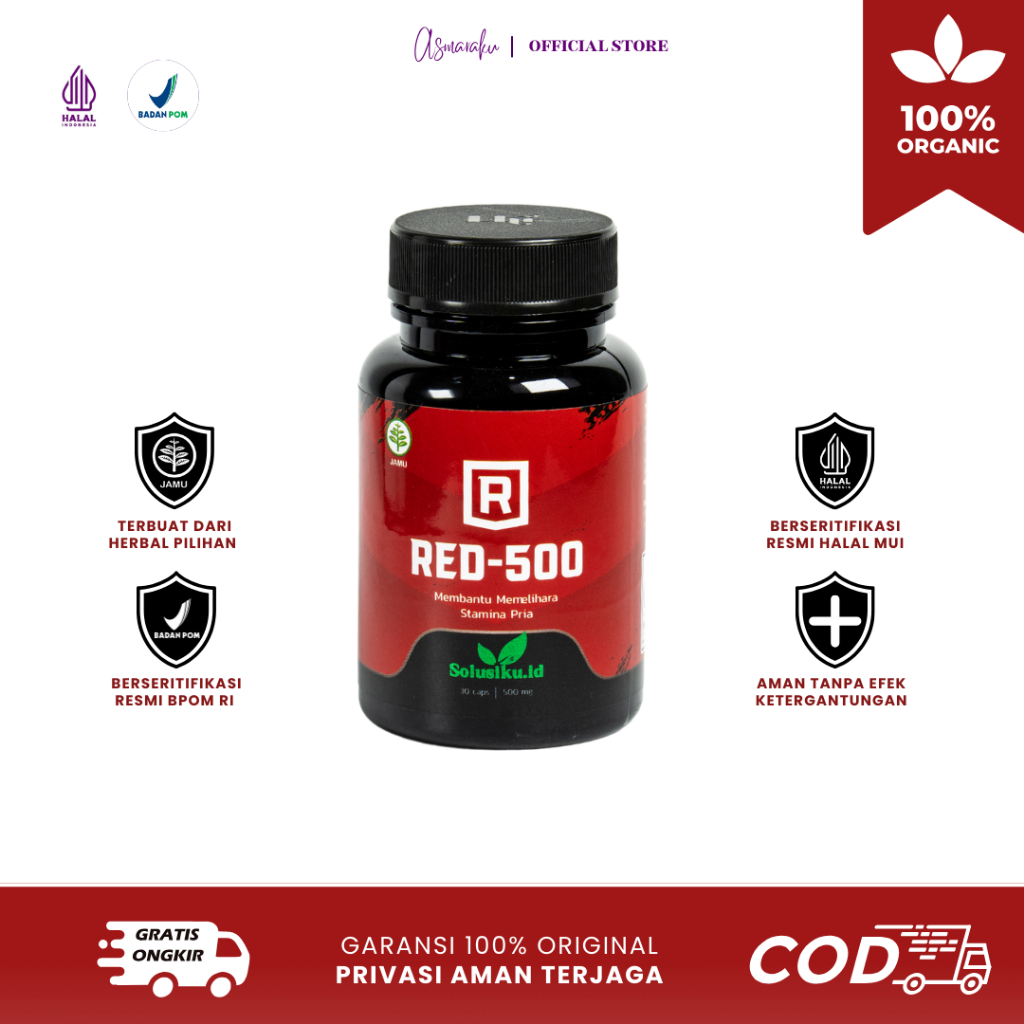 RED 500 Jamu Herbal Pria Kuat Ampuh dan Tahan Lama 1 Botol isi 30 Kapsul Aman BPOM Privasi Aman