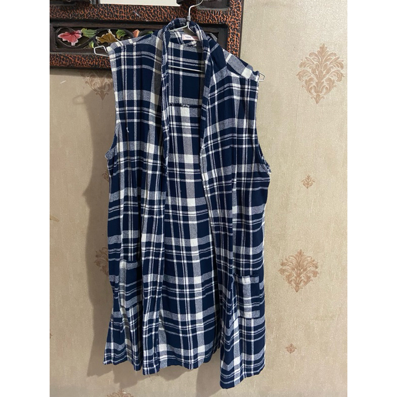 Preloved Outer Vest Panjang Biru Kotak AllSize fit M/L