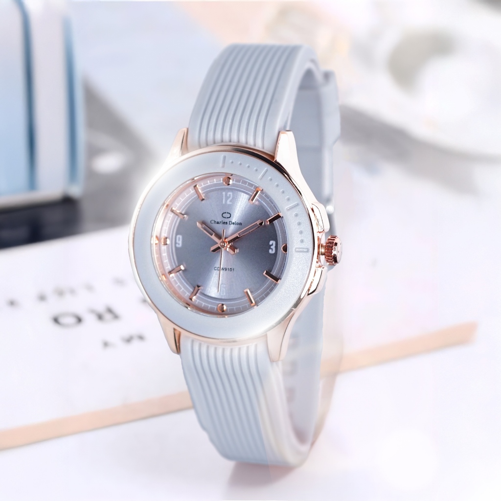 Jam Tangan Wanita Karet Silicon Anti Air Box Original Charles Delon CDW 9101