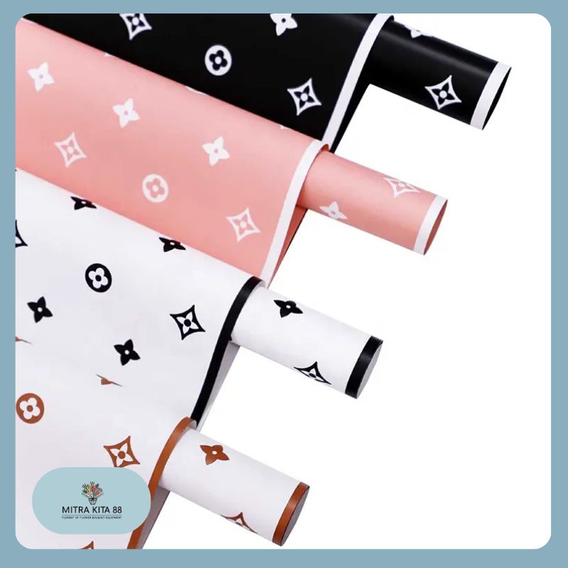 

Isi 20 LEMBAR Flower Wrapping paper Motif LV Cellophane Kertas Buket Bunga Bunga Branded KB053