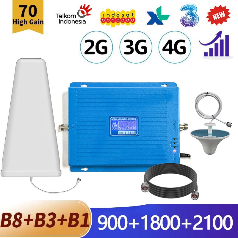 Penguat Sinyal Seluler 2G 3G 4G Tri Band 900 1800 2100 Penguat Sinyal Jaringan Seluler Penguat Sinya