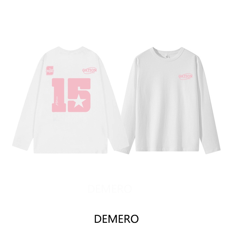 DEMERO Kaos longgar wanita Korea lengan panjang motif angka 15 warna pink / Atasan longgar wanita le
