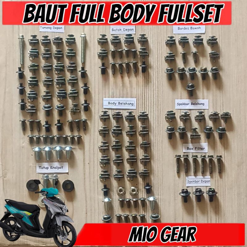 Baut Full Set Cover Body Yamaha Mio Gear 125 Fi / Baut Full Body Yamaha Mio Gear 125 Lengkap