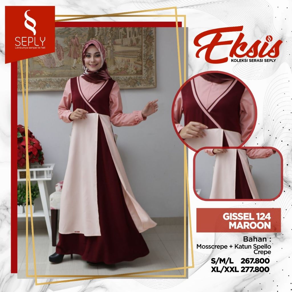 DISKON Seply Baju Gamis Dewasa Seply Gissel 124 Maroon