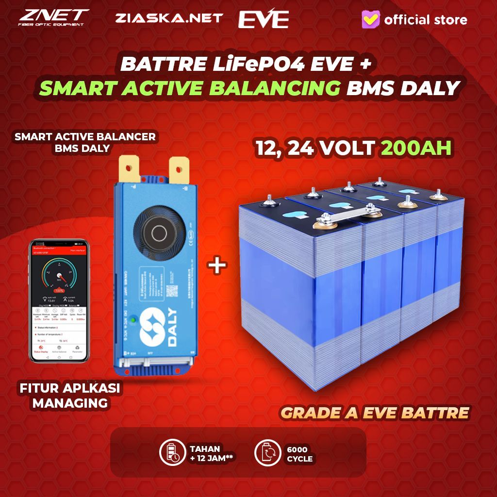 Battery Battre Batre Lifepo4 ACTIVE BALANCER 12V 24V 200Ah dengan DALY BMS SMART Active Balance 4S 8