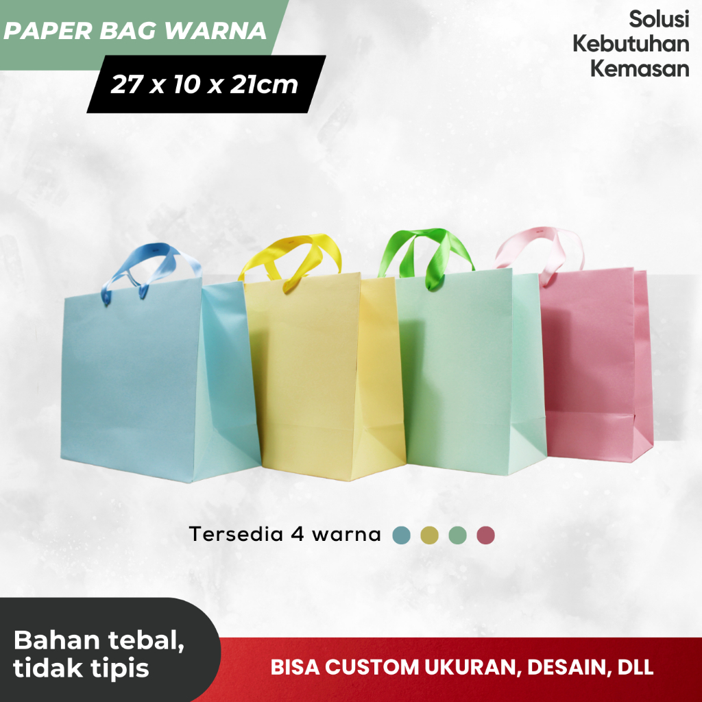 

Paper Bag Warna / Paper Bag Polos size L ukuran 27 x 10 x 21CM