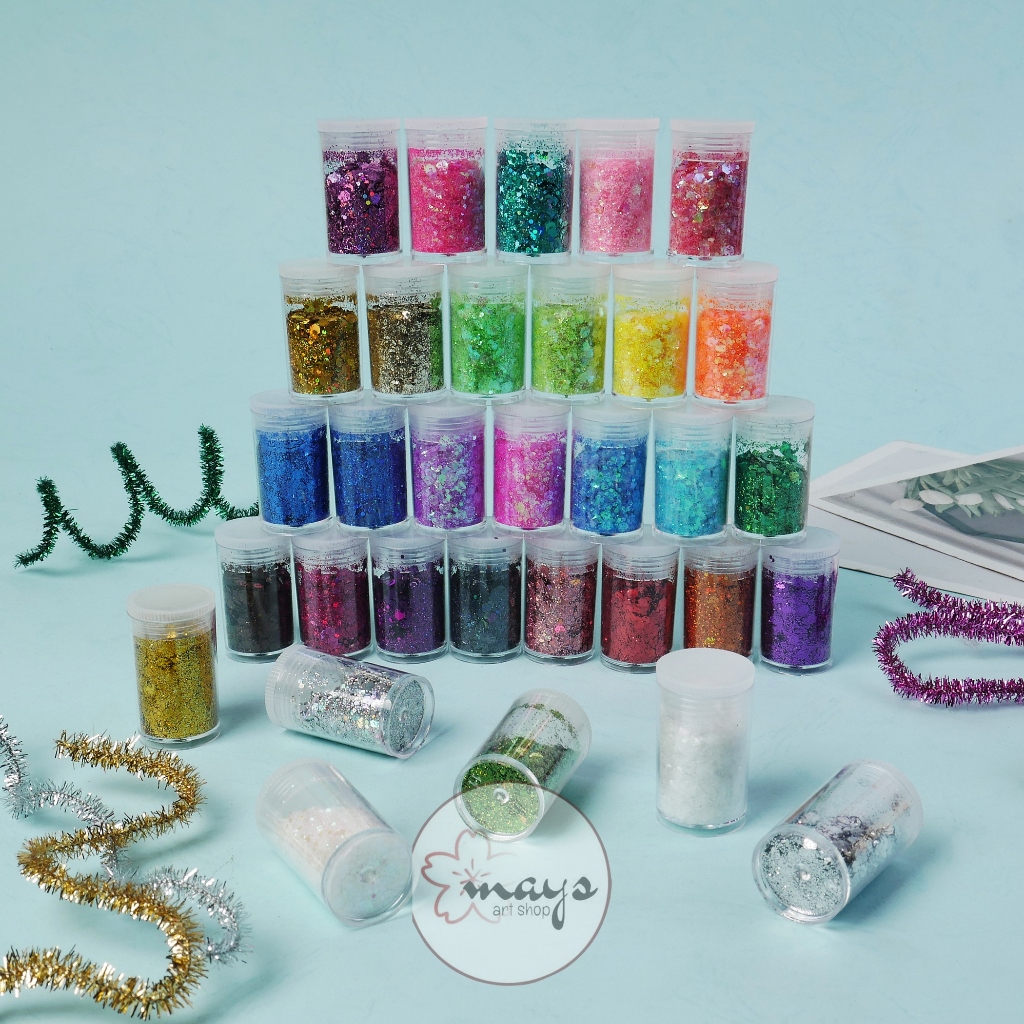Glitter Bubuk Shimmer Sisik 32 Warna / Serbuk Glitter Powder Metallic Besar Kasar Gliter Shimmering 