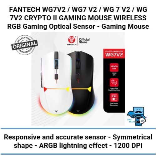 FANTECH WG7V2 / WG7 V2 / WG 7 V2 / WG 7V2 CRYPTO II GAMING MOUSE WIRELESS RGB Gaming Optical Sensor 