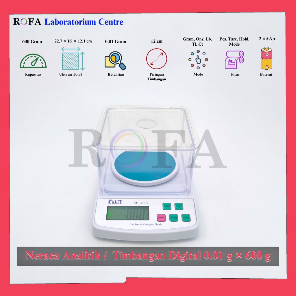 Neraca Analitik / Timbangan Digital / Timbangan Laboratorium 0.01 Gram Kapasitas 600 Gram