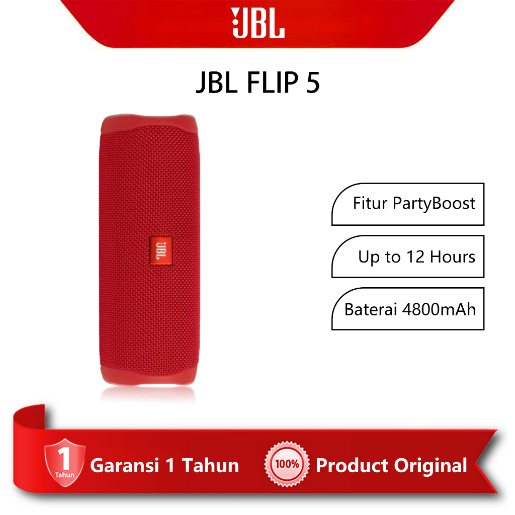 100%Ori JBL Flip 5 Wireless Bluetooth Portable Speaker  Bass  Tahan Air dan Debu Outdoor IpX7 Waterp