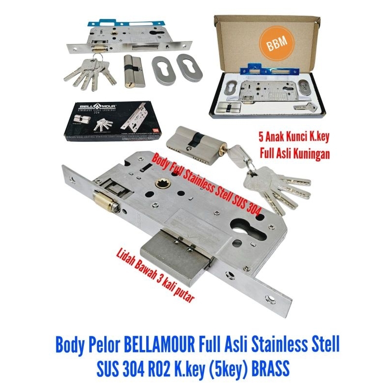Body Pelor Full Stainless Stell SUS 304  / Body Kunci Pelor Kunci Pintu Rumah / Lockcase Mortice Rol