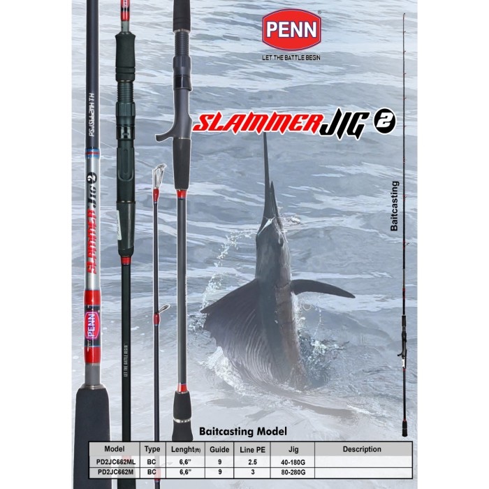Penn Slammer Jig 2 Spinning & Overhead Rod - Joran Pancing Carbon Laut Spin / OH Jigging Dasaran SW