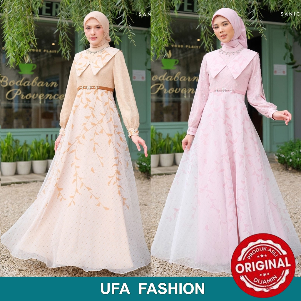SANIC ALEXANDER AHZA Dress, kain Saten Premium, organdi Motif, lace brukat, Baju gamis pesta mewah