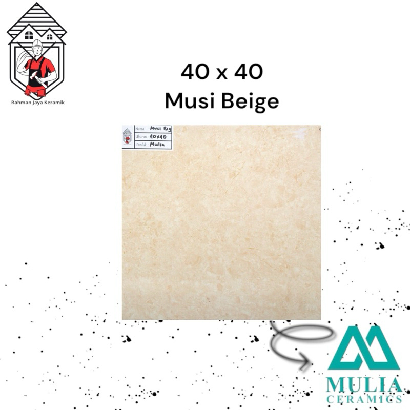 Keramik Lantai 40x40 Mussie Beige, Grey Keramik Mulia Ceramic Glossy Grade A Isi 6pcs