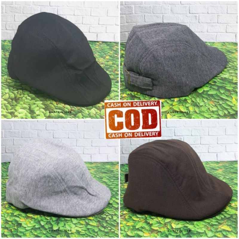 Topi kodok pria vintage baret flat cap dewasa, COD