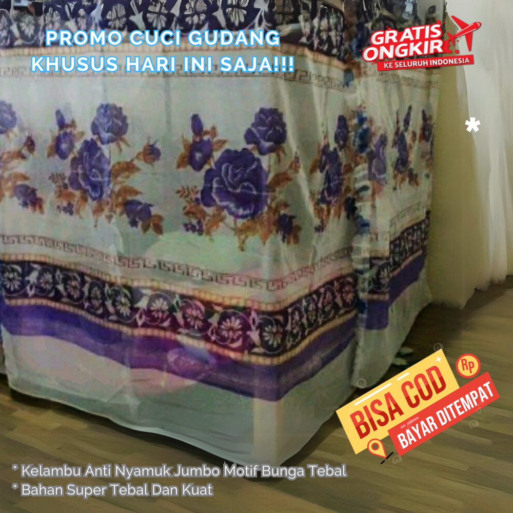 Kelambu Anti Nyamuk Viral dan Terlaris / Kelambu Kotak Gantung Motif SB Bunga Tebal COD