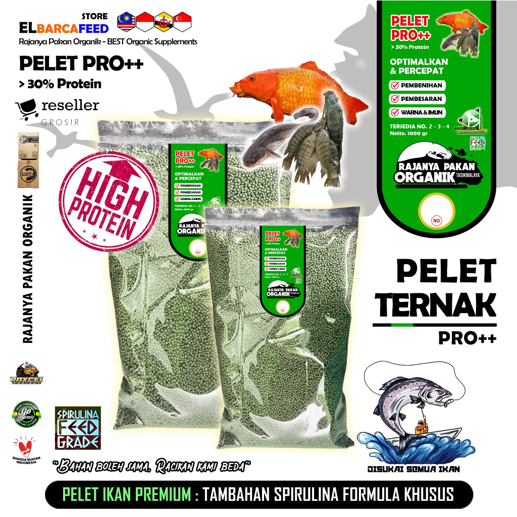 PELET PRO++ PAKAN TERNAK Ikan Mas Bawal Lele Nila Umpan pancing SPIRULINA HIGH PROTEIN terlaris 1KG