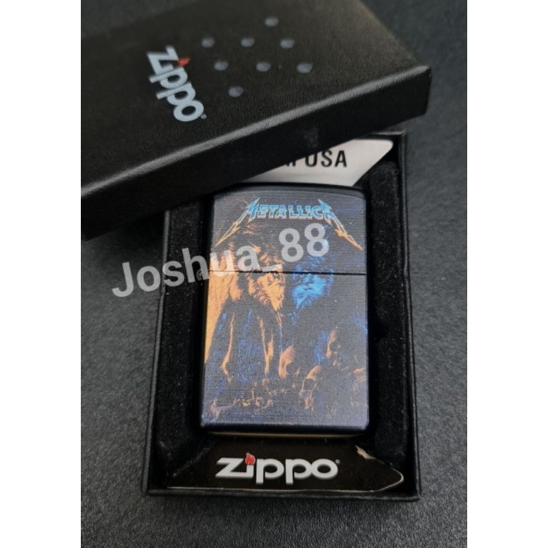 Zippo Korek Api Lighter Metalica Wolf Skull Black Matte Uv Painting Colour